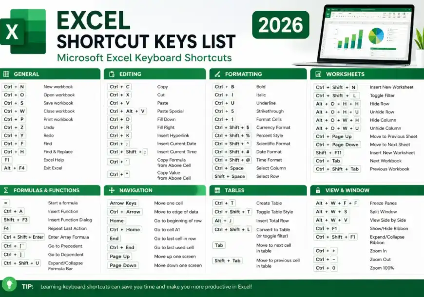 excel shortcut keys list