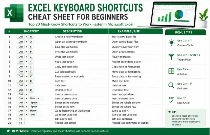 excel shortcut keys list what is